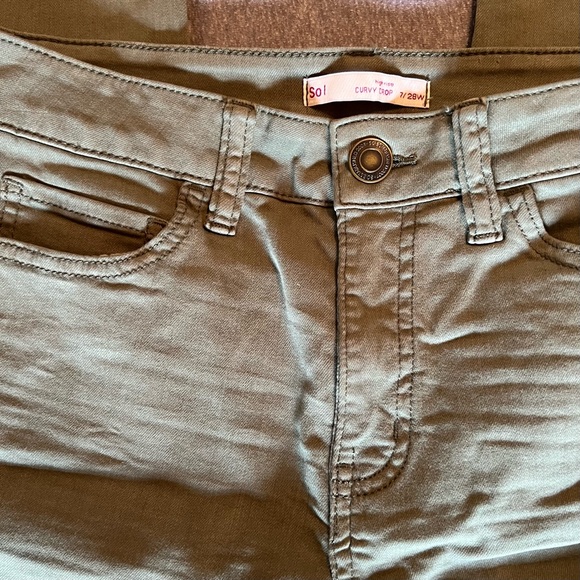 Olive Green Ankle Cropped Jeans - Picture 2 of 2